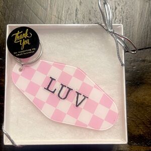 Pink Checkered LUV Keychain